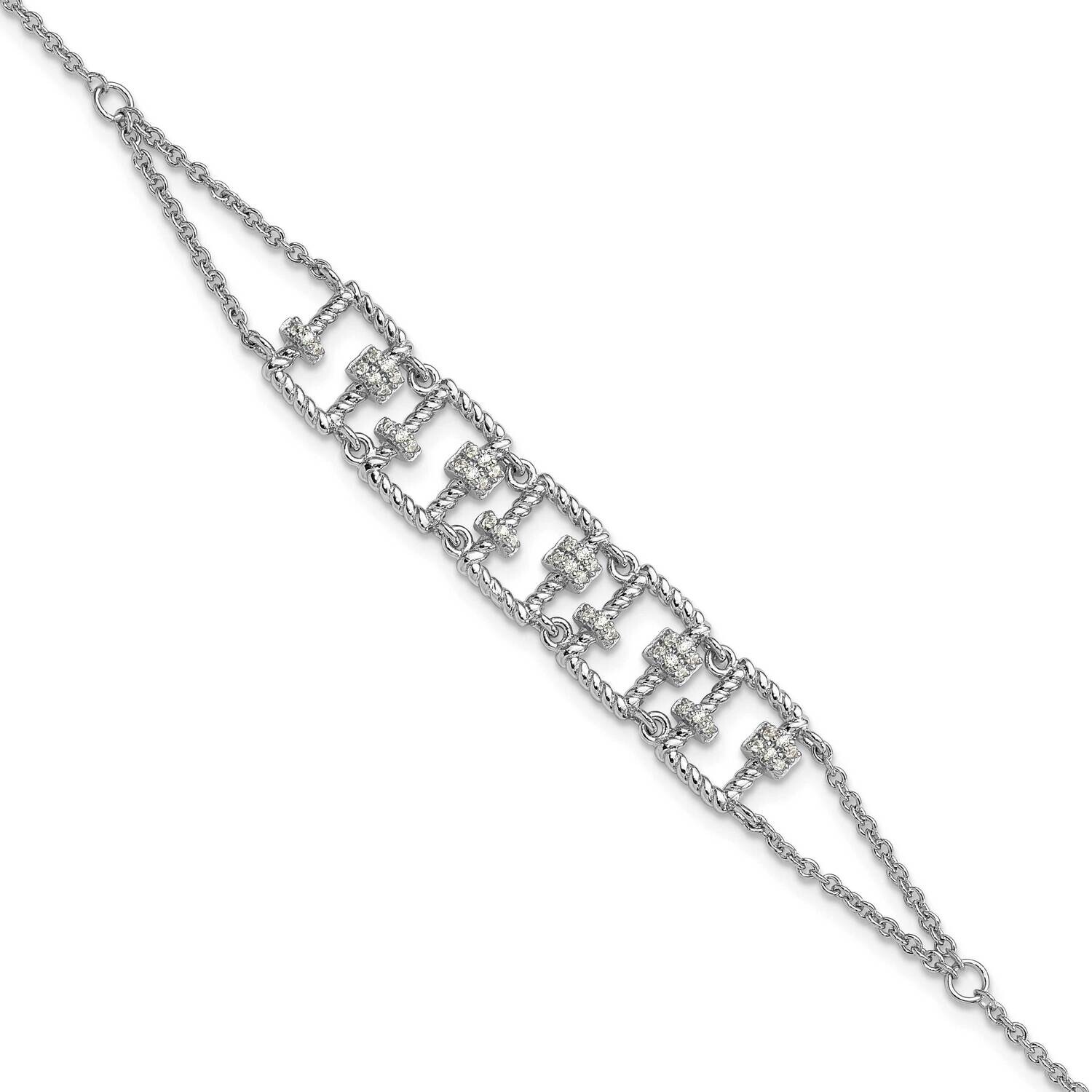 Fancy 7 Inch 1 Inch Extension CZ Bracelet Sterling Silver Rhodium-Plated QG6441-7, MPN: QG6441-7,