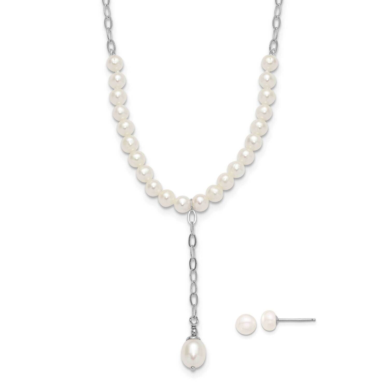 Rh-Plated Fwc Pearl Dangle 18 Inch Necklace Post Earring Set Sterling Silver QH5780SET, MPN: QH5780…