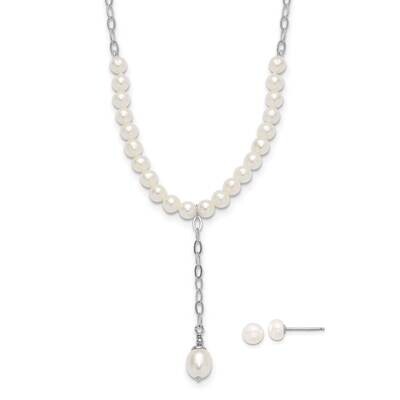 Rh-Plated Fwc Pearl Dangle 18 Inch Necklace Post Earring Set Sterling Silver QH5780SET, MPN: QH5780…