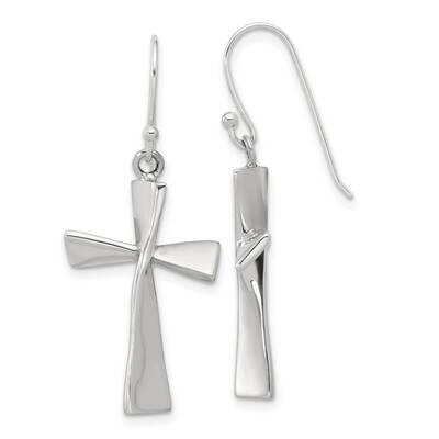 Cross Dangle Earrings Sterling Silver Polished QE17684, MPN: QE17684,