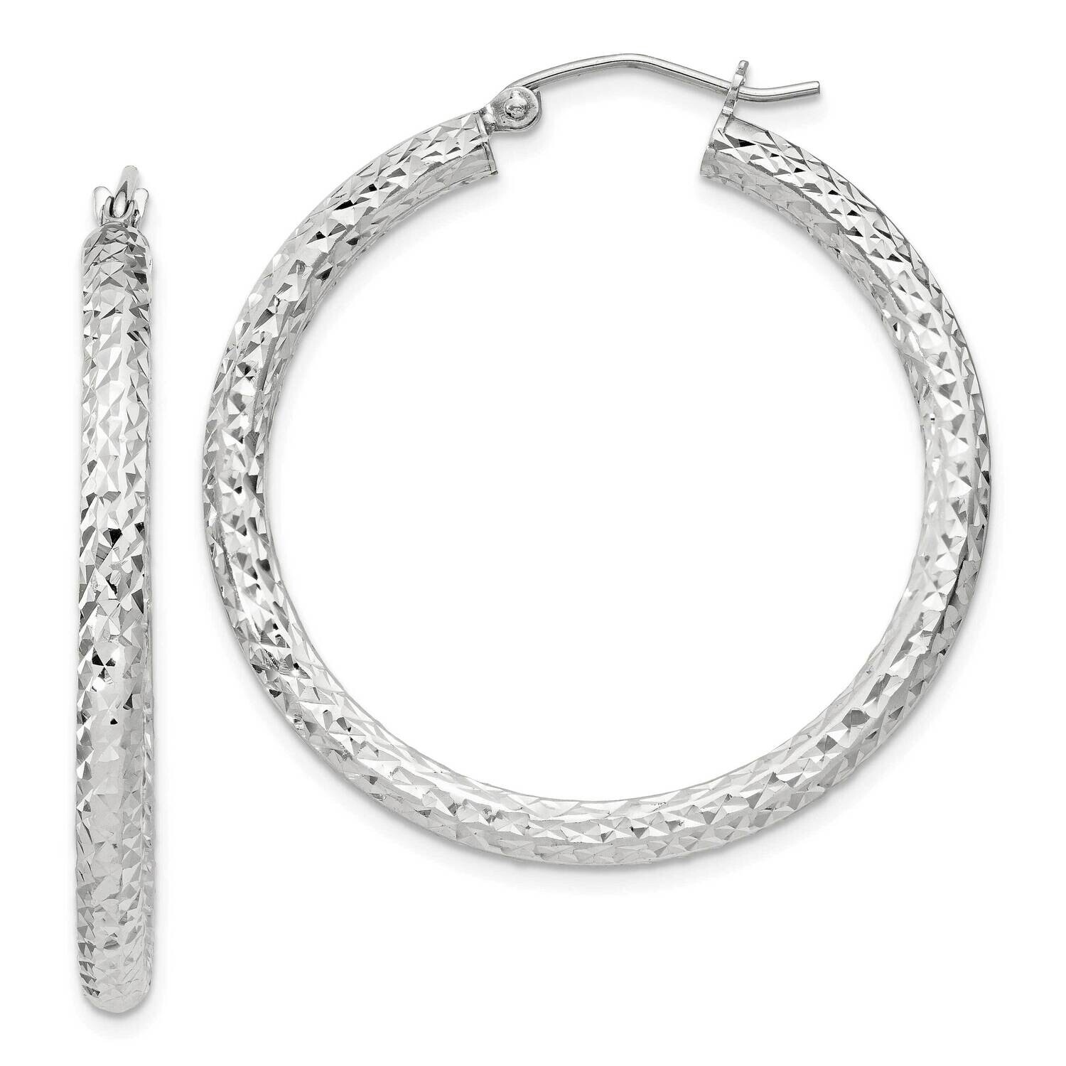 Diamond-Cut 3X35mm Hoop Earrings Sterling Silver QE8089SP, MPN: QE8089SP,