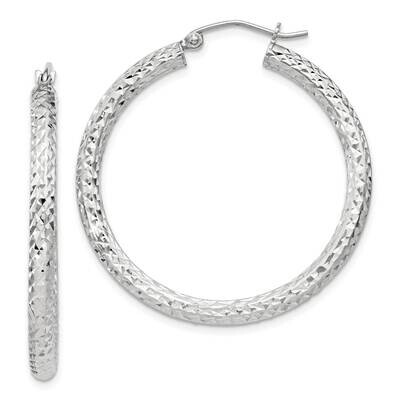Diamond-Cut 3X35mm Hoop Earrings Sterling Silver QE8089SP, MPN: QE8089SP,