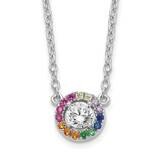 Prizma 16 Inch White Colorful CZ Circle Necklace 2 Inch Extender Sterling Silver Rhodium-Plated QG5…