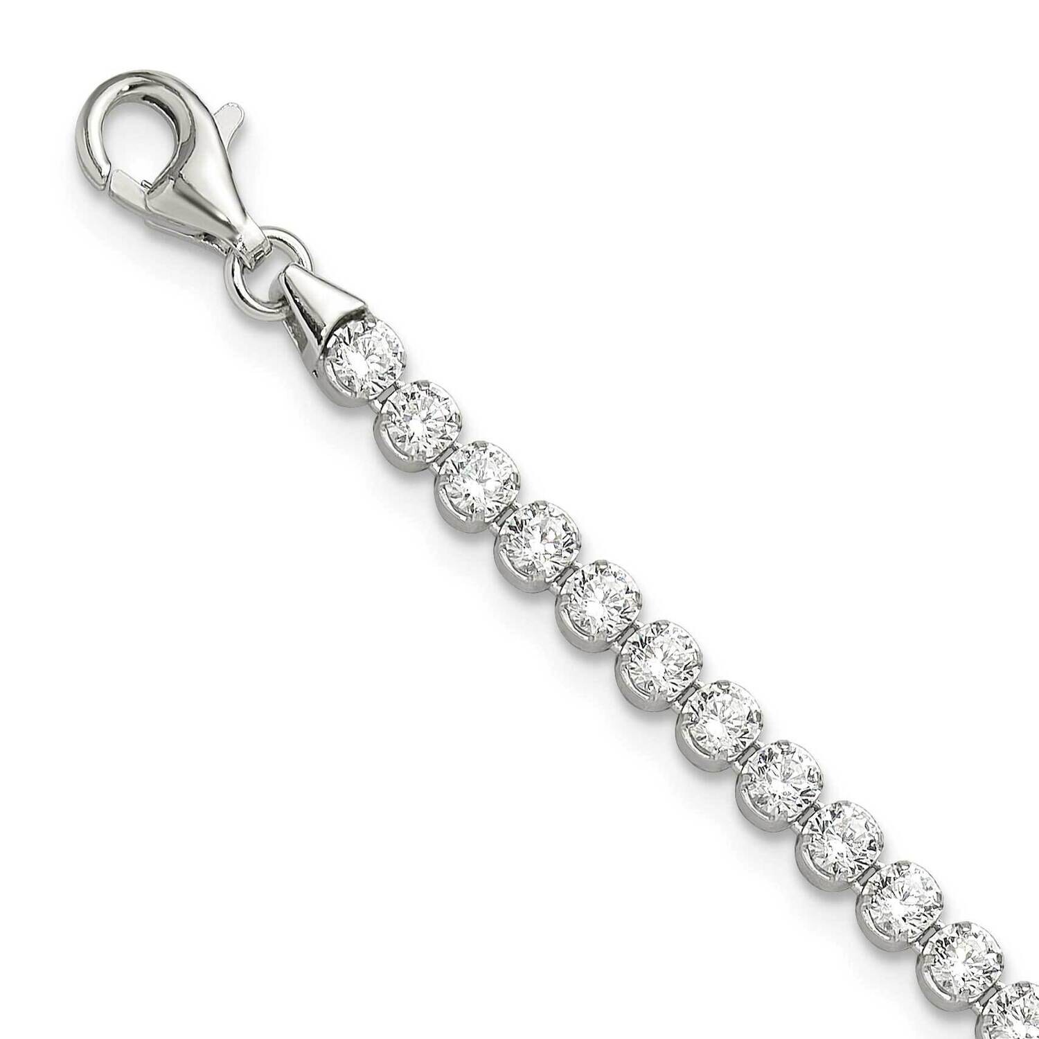 3.5mm Round CZ 7.5 Inch Tennis Bracelet Sterling Silver Rhodium-Plated QG6429-7.5, MPN: QG6429-7.5,