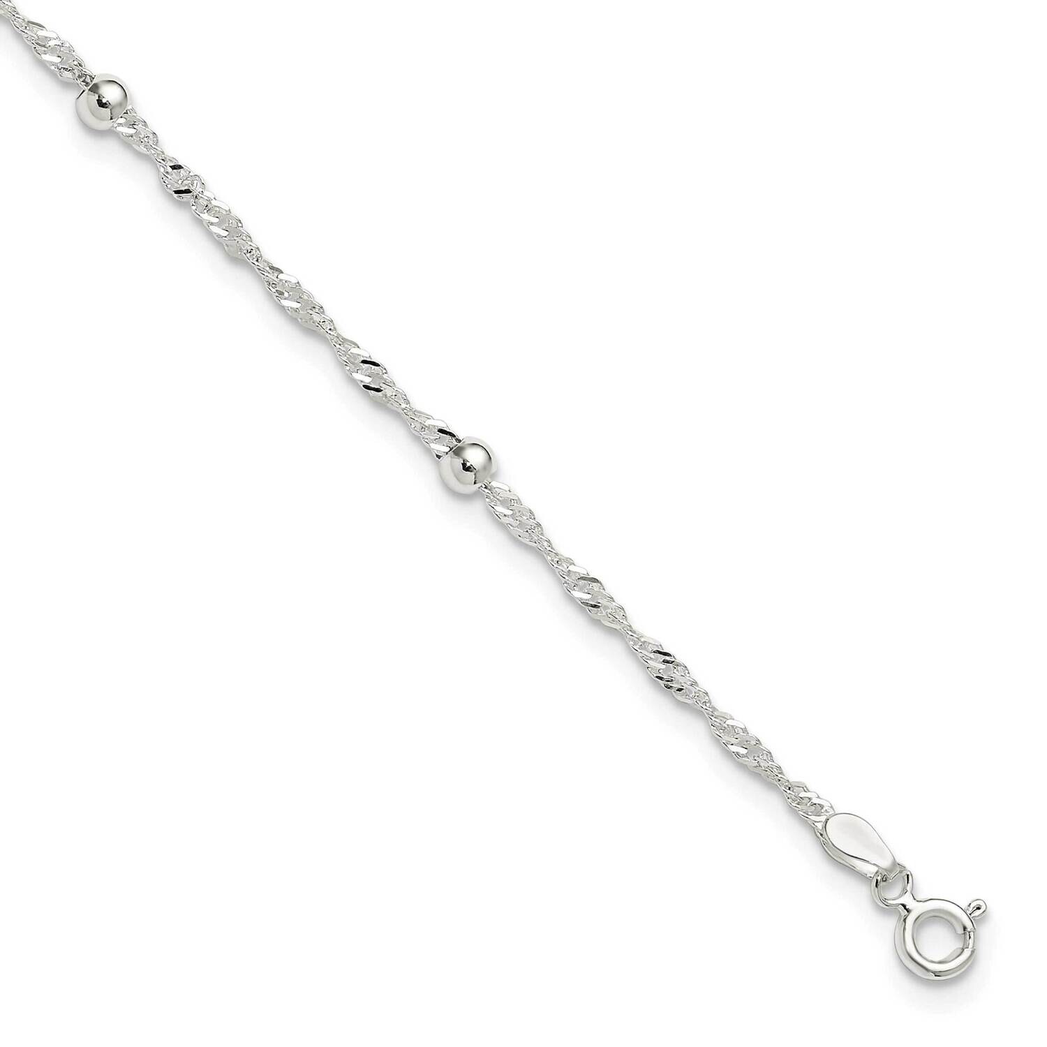 Beaded Singapore 10In Anklet Sterling Silver Polished QG6343-10