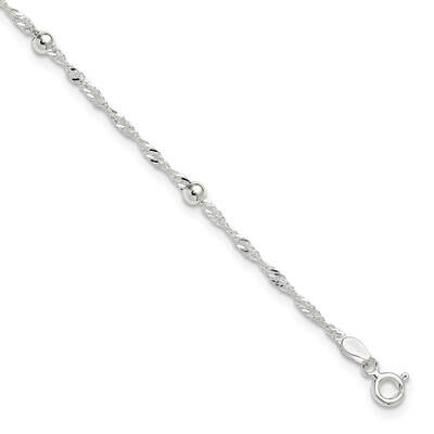 Beaded Singapore 10In Anklet Sterling Silver Polished QG6343-10, MPN: QG6343-10,