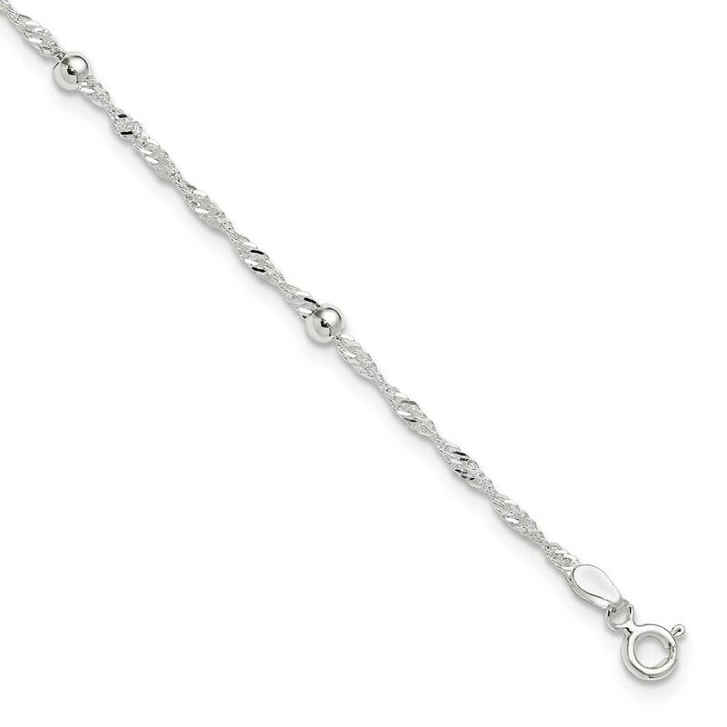 Beaded Singapore 10In Anklet Sterling Silver Polished QG6343-10