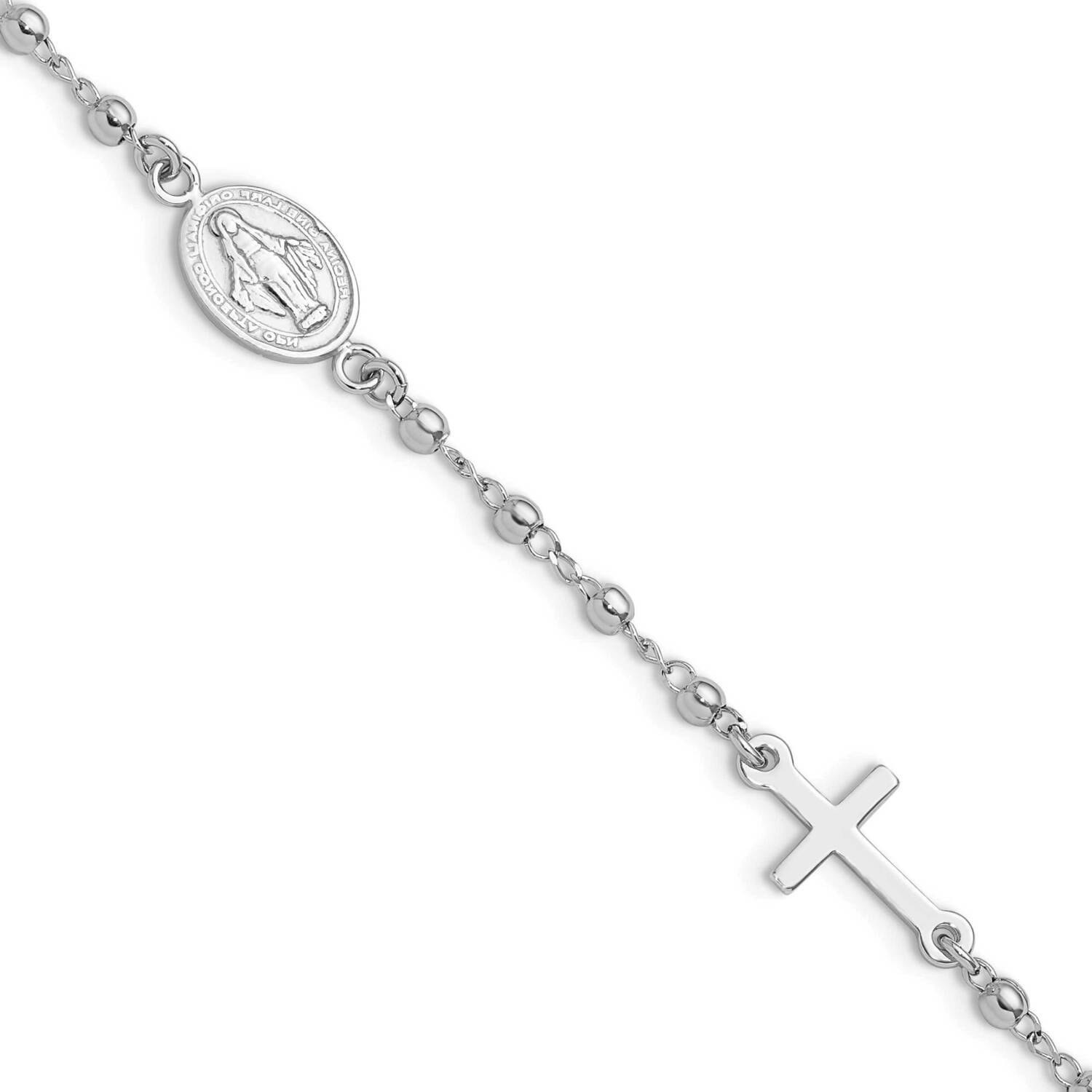 Rh-Plated 6.5 Inch 1 Inch Extension Rosary Bracelet Sterling Silver QG6382-6.5, MPN: QG6382-6.5,