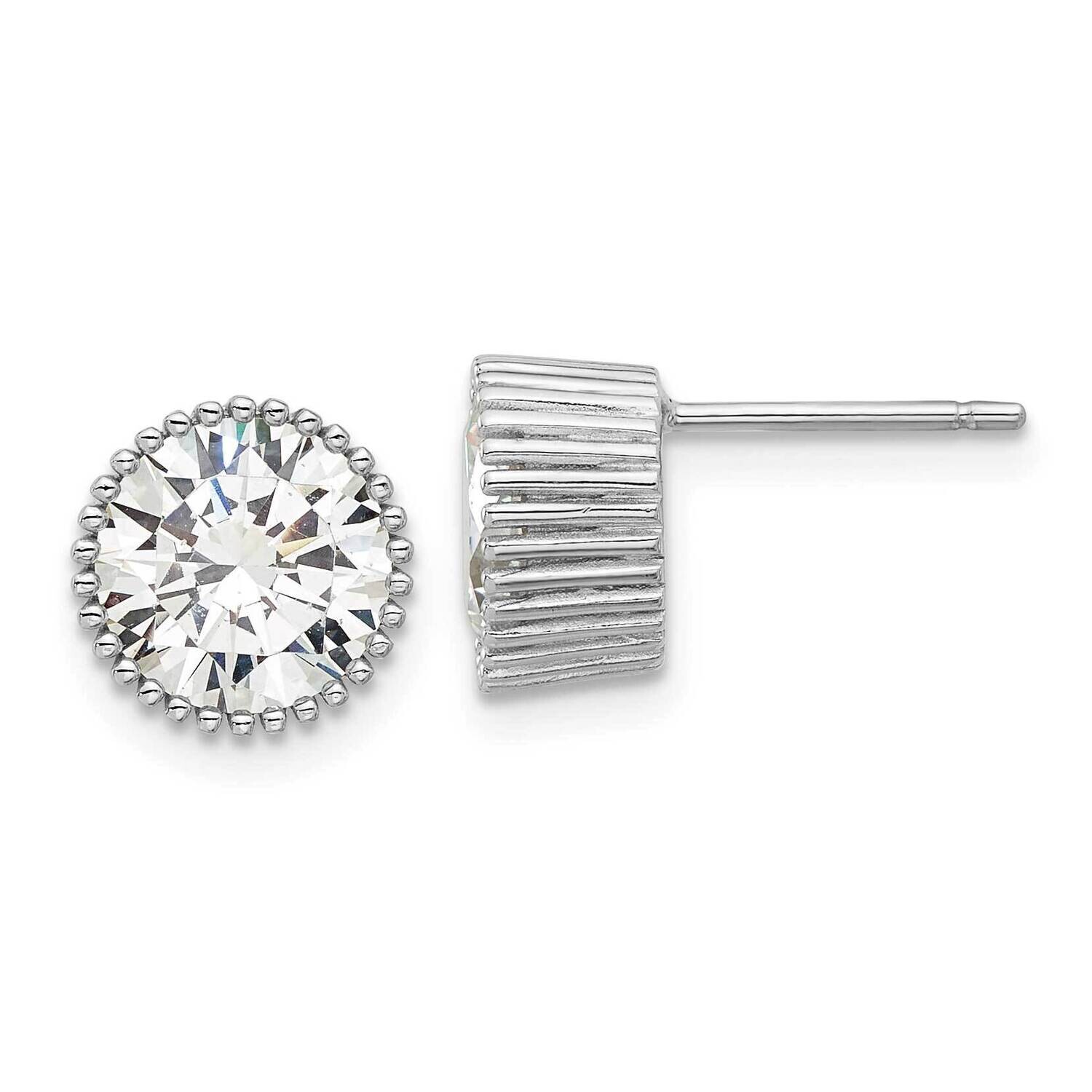 Rhod-Plated 8mm CZ Grooved Bezel Post Stud Earrings Sterling Silver QE17117, MPN: QE17117,