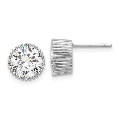 Rhod-Plated 8mm CZ Grooved Bezel Post Stud Earrings Sterling Silver QE17117, MPN: QE17117,
