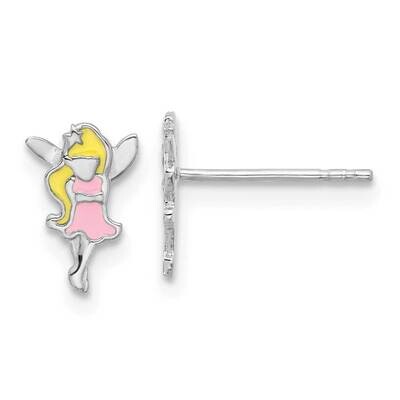 Rh-Plated Multi-Color Enamel Fairy Children&#39;s Post Earrings Sterling Silver QE17745, MPN: QE17745,