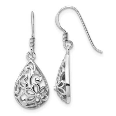 Polished Domed Filigree Flower Earrings Sterling Silver Rhodium-Plated QE17637, MPN: QE17637,