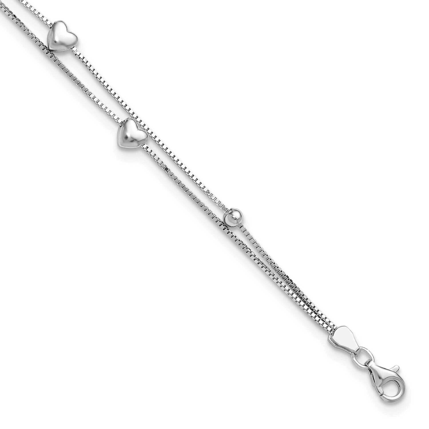 Rhod-Plated 6.75 1 Inch Extension Two StrHeart/Bead Bracelet Sterling Silver QG6352-6.75, MPN: QG63…