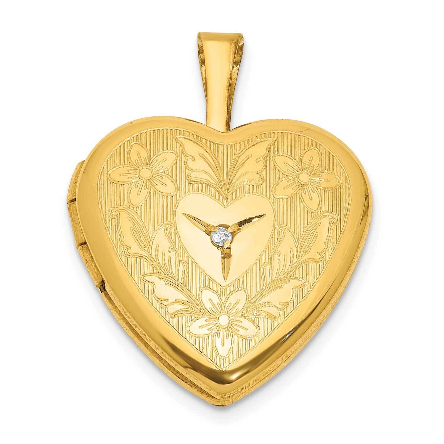 1 20 Gold Filled Polished &amp; Textured Diamond 16mm Floral Heart Locket QLS1184, MPN: QLS1184,