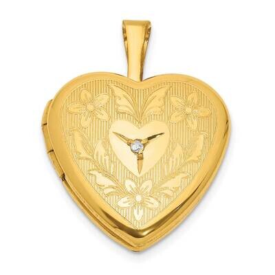 1 20 Gold Filled Polished &amp; Textured Diamond 16mm Floral Heart Locket QLS1184, MPN: QLS1184,