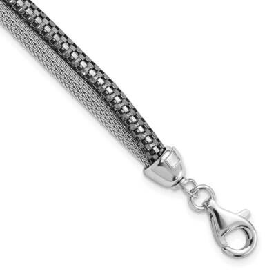 Black Rhodium Woven &amp; Box Link Two StrBracelet 7.5 Inch Sterling Silver QH5064-7.5, MPN: QH5064-7.5…