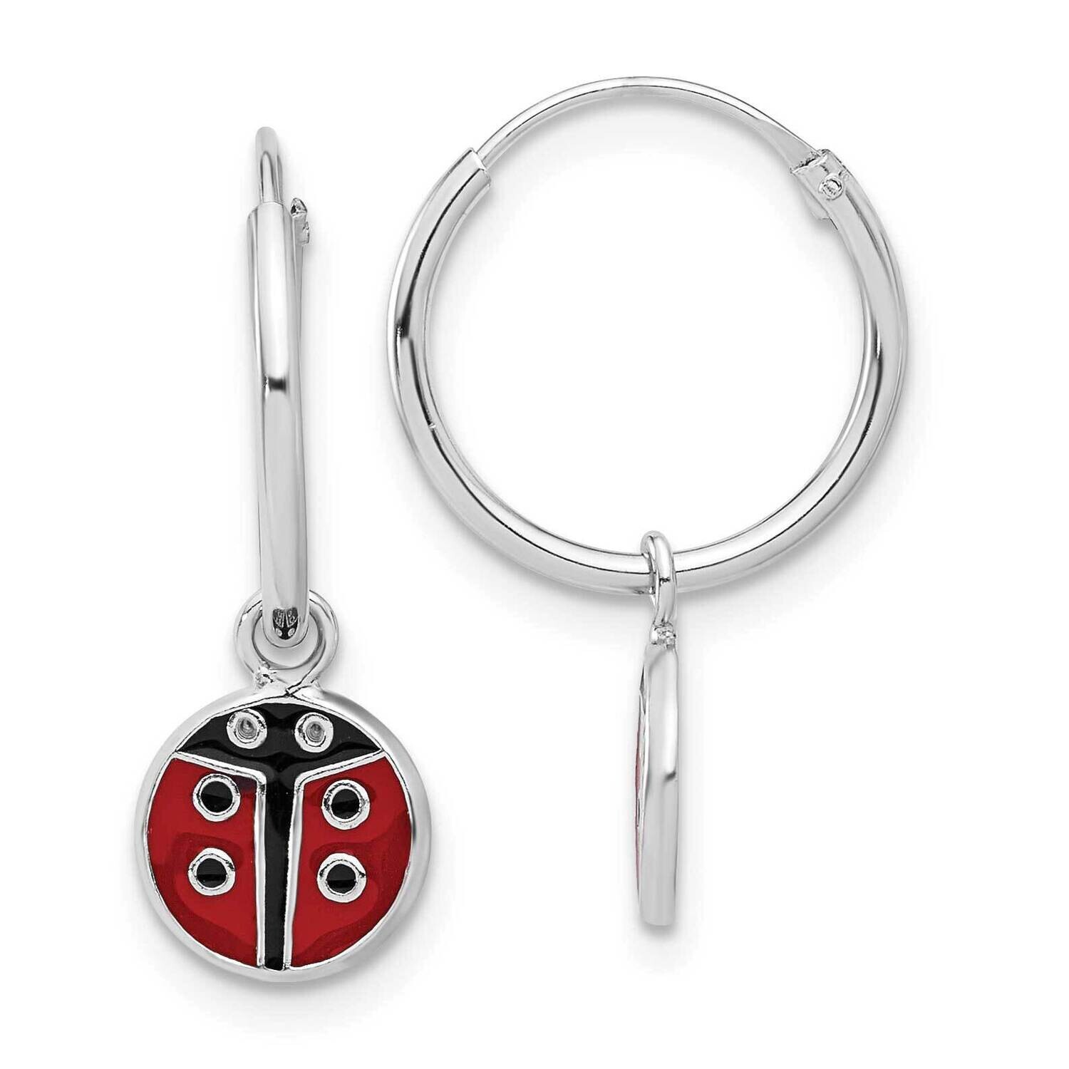 Rh-Plated Enamel Ladybug Dangle Eternity Hoop Earrings Sterling Silver QE17618, MPN: QE17618,