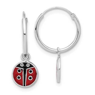Rh-Plated Enamel Ladybug Dangle Eternity Hoop Earrings Sterling Silver QE17618, MPN: QE17618,