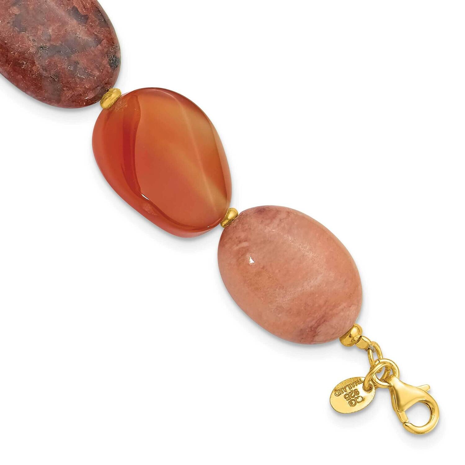 Gold-Plated Aventurine Carnelian Jasper 1 Inch Extension Bracelet Sterling Silver QH5681-7.5, MPN: …