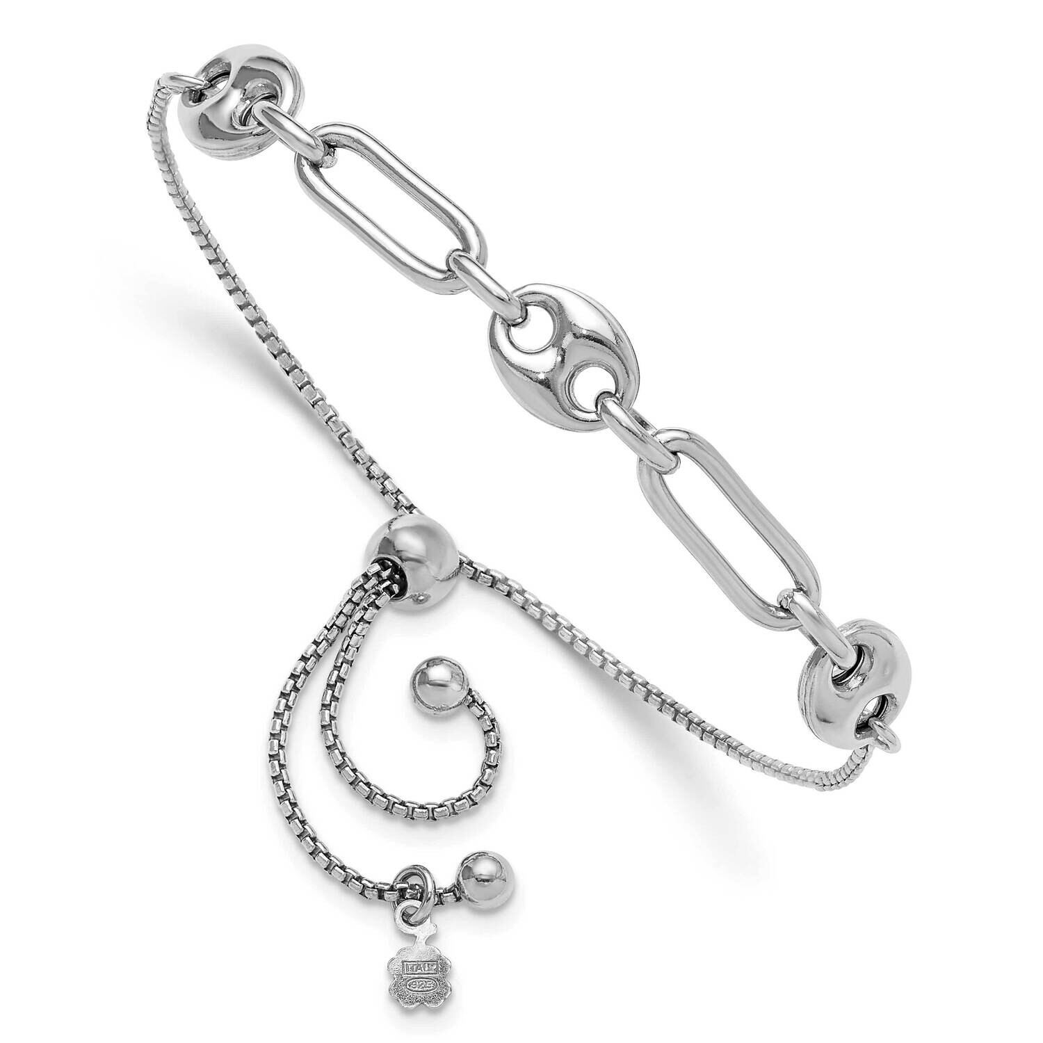 Fancy Link Adjustable Bolo Bracelet Sterling Silver Rhodium-Plated QG6260, MPN: QG6260,