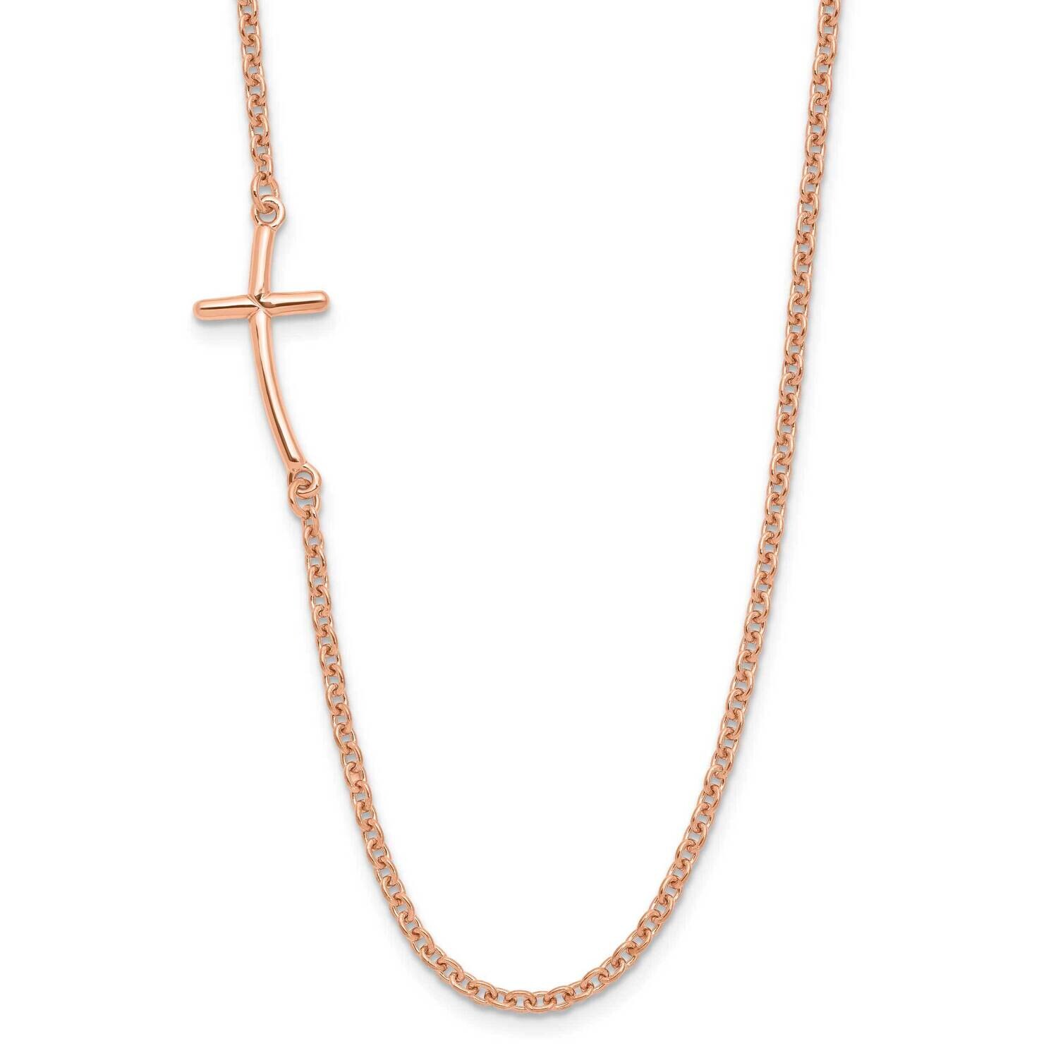 Rose Gold-Plated Small Off-Set Sideways Curved Cross Necklace Sterling Silver QG3465P-19