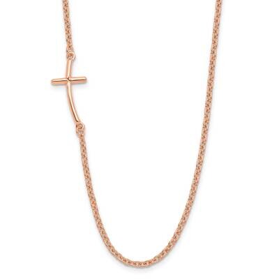 Rose Gold-Plated Small Off-Set Sideways Curved Cross Necklace  Sterling Silver QG3465P-19, MPN: QG3…