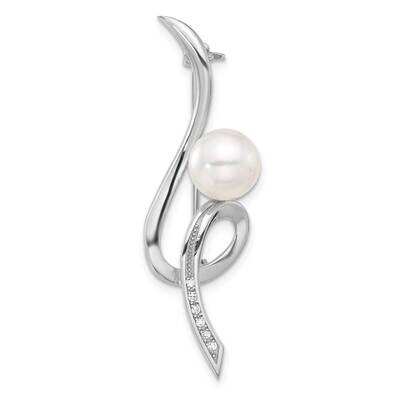 Rh-Plated 8-9mm Button White Fwc Pearl CZ Swirl Pin Sterling Silver QG6709, MPN: QG6709,