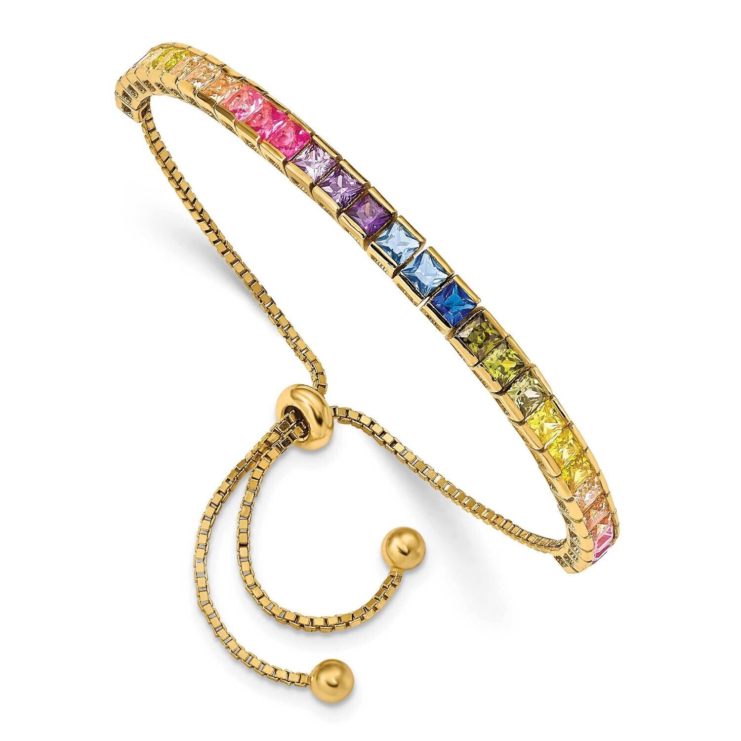 Prizma Flash Gold-Plated 4mm Channel-Set Colorful CZ Adjustable Bolo Bracelet Sterling Silver Gold-…