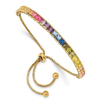Prizma Flash Gold-Plated 4mm Channel-Set Colorful CZ Adjustable Bolo Bracelet Sterling Silver Gold-…