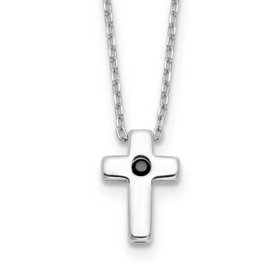 Black Spinel Cross 18 Inch Necklace Sterling Silver Rhodium-Plated QG6569-18, MPN: QG6569-18,