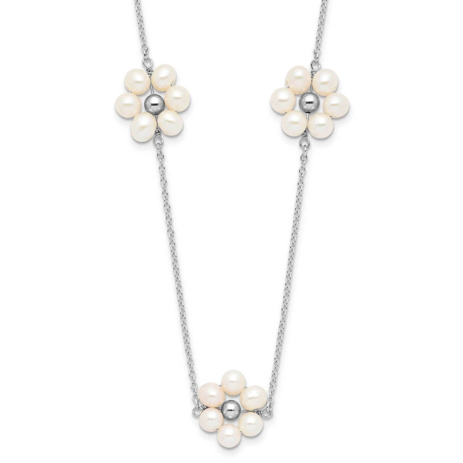 Rh-Plated 4-5mm Fwc Pearl Flower 1.75 Inch Extension Necklace Sterling Silver QH5799-17, MPN: QH579…