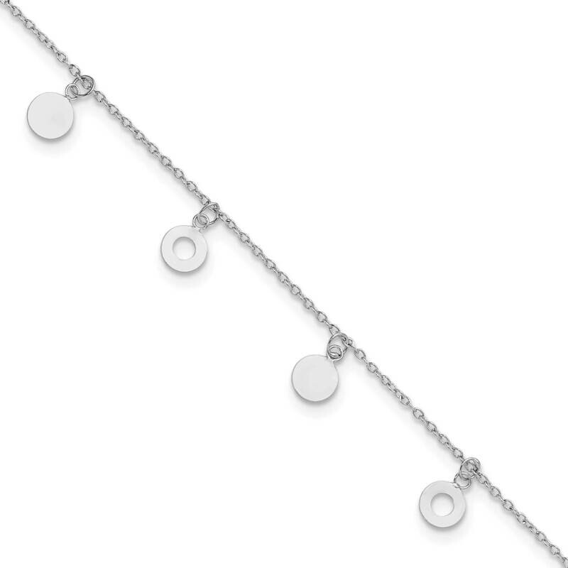 Polished Circle 9.5 Inch Plus 1 Inch Extender Anklet Sterling Silver Rhodium-Plated QG6336-9.5
