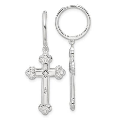 E-Coating Polished Dangle Cross Round Hoop Earrings Sterling Silver QE17695, MPN: QE17695,