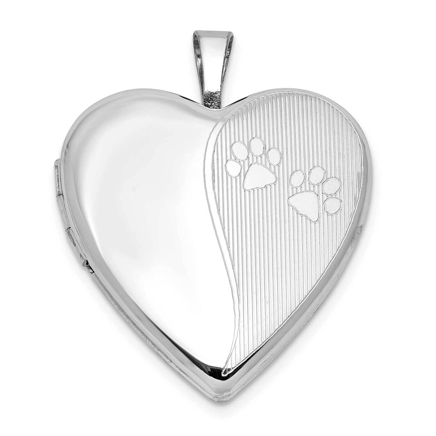 Polished Paw Prints 20mm Heart Locket Sterling Silver Rhodium-Plated QLS1139, MPN: QLS1139,