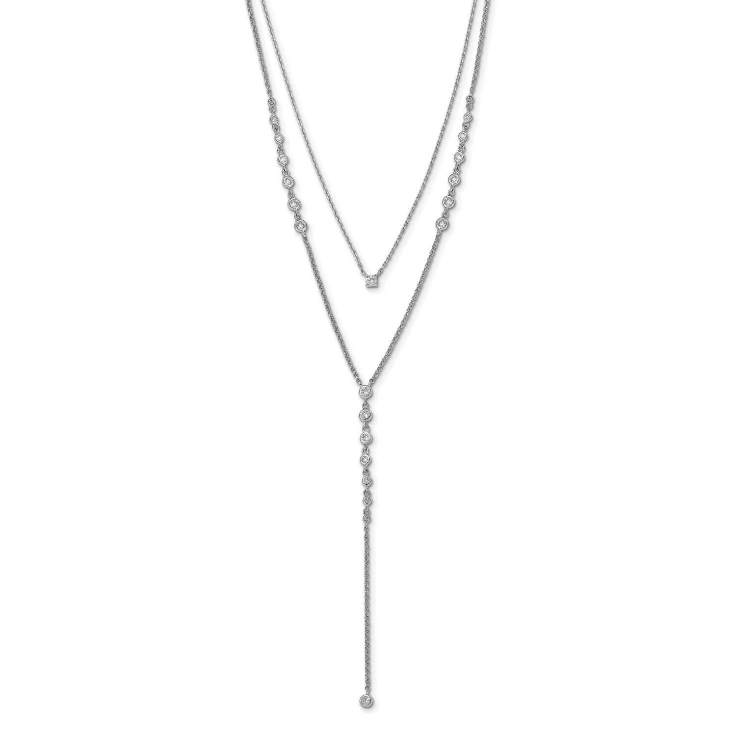 Sterling Shimmer Adjustable Up To 29 Inches 50 Stone CZ 2 StrLayer Y-Drop Necklace Sterling Silver …