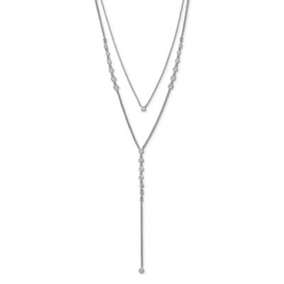Sterling Shimmer Adjustable Up To 29 Inches 50 Stone CZ 2 StrLayer Y-Drop Necklace Sterling Silver …