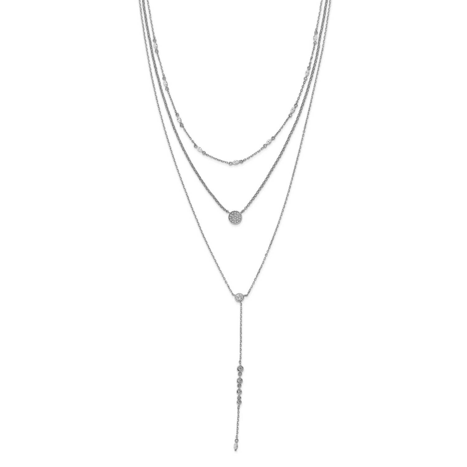Sterling Shimmer Adjustable Up To 28 Inches 61 Stone CZ 3 StrLayer Y-Drop Necklace Sterling Silver …