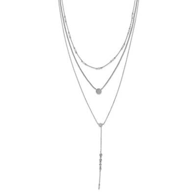 Sterling Shimmer Adjustable Up To 28 Inches 61 Stone CZ 3 StrLayer Y-Drop Necklace Sterling Silver …