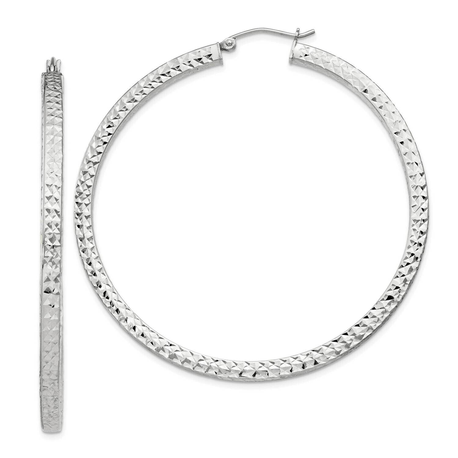 Diamond-Cut 3X55mm Square Tube Hoop Earrings Sterling Silver QE8140SP, MPN: QE8140SP,