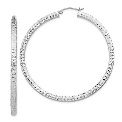 Diamond-Cut 3X55mm Square Tube Hoop Earrings Sterling Silver QE8140SP, MPN: QE8140SP,