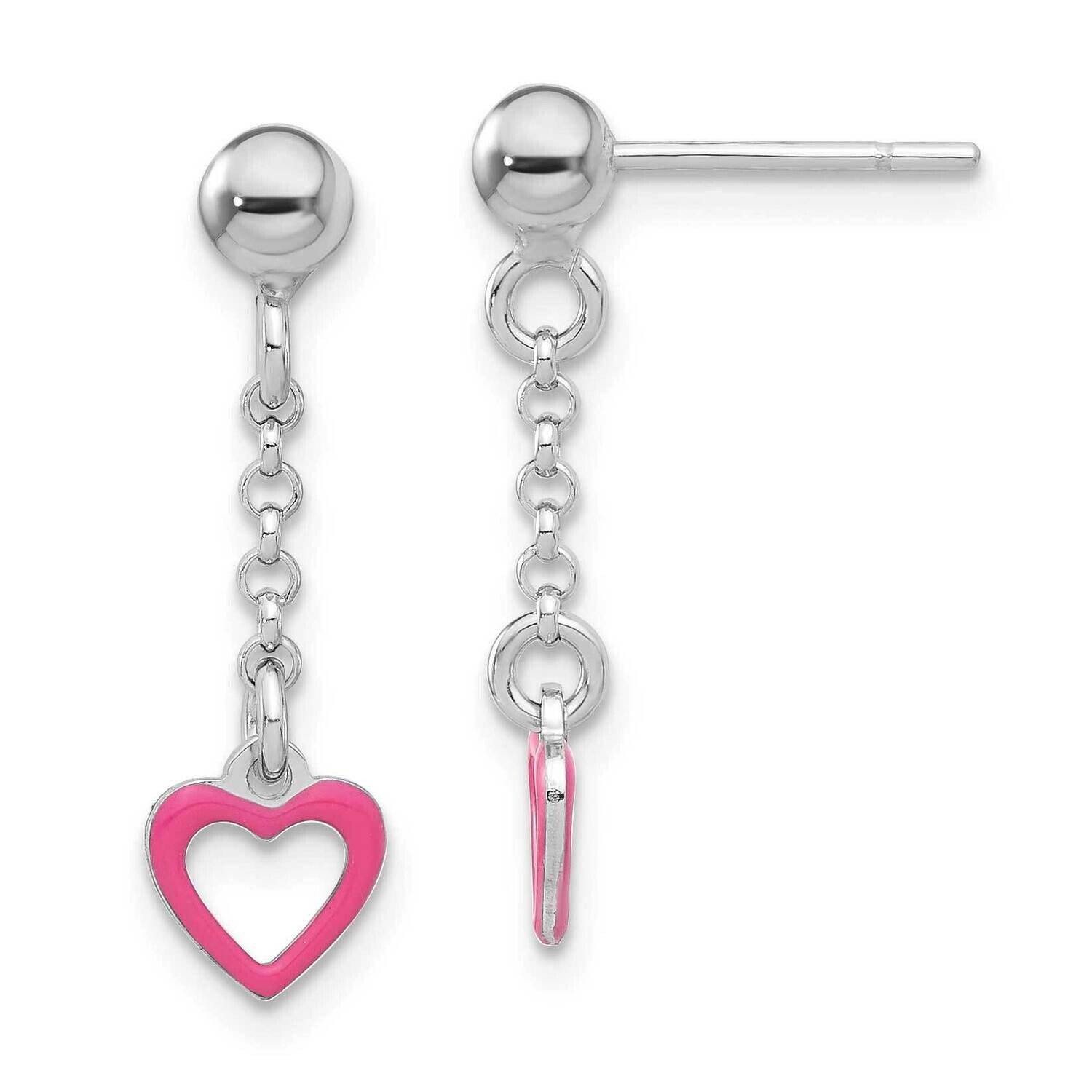 Madi K Polished Pink Enameled Heart Children's Post Dangle Earrings Sterling Silver QE17715