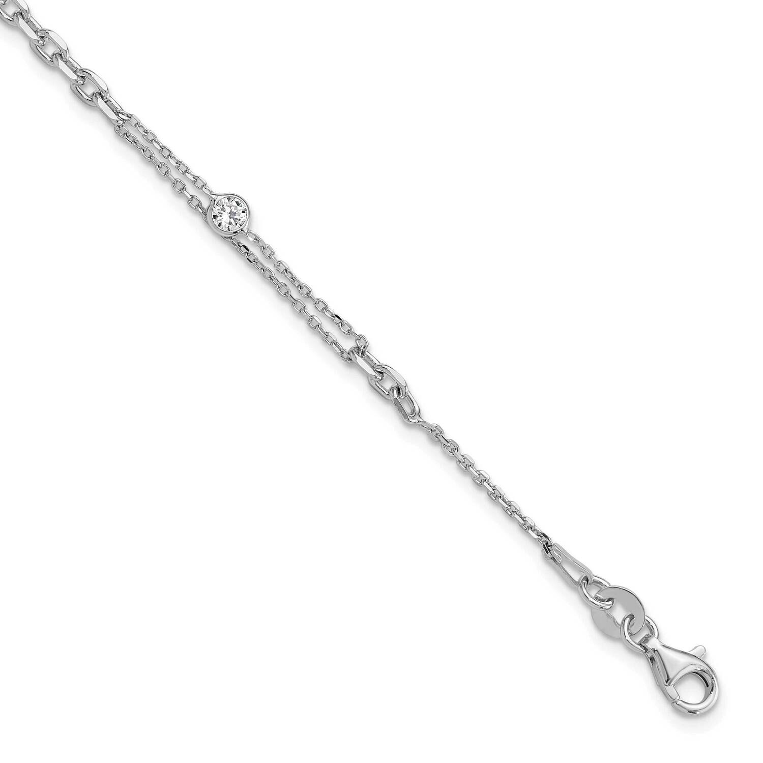 Polished 7 Inch 1 Inch Extension Fancy CZ Bracelet Sterling Silver Rhodium-Plated QG6512-7