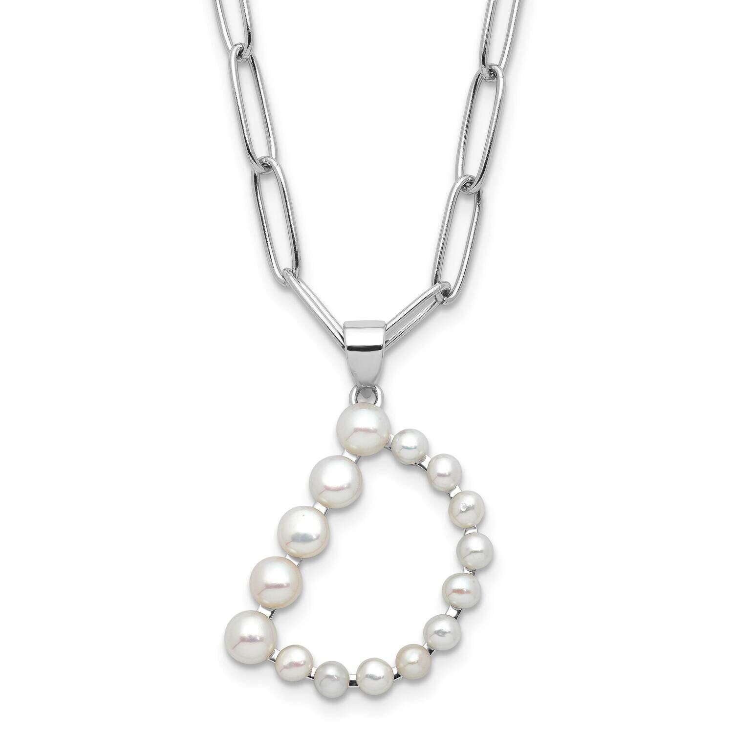 Rh-Plated 3-5.5mm Fwc Pearl Letter D 18 Inch Necklace Sterling Silver QH5808D-18, MPN: QH5808D-18,
