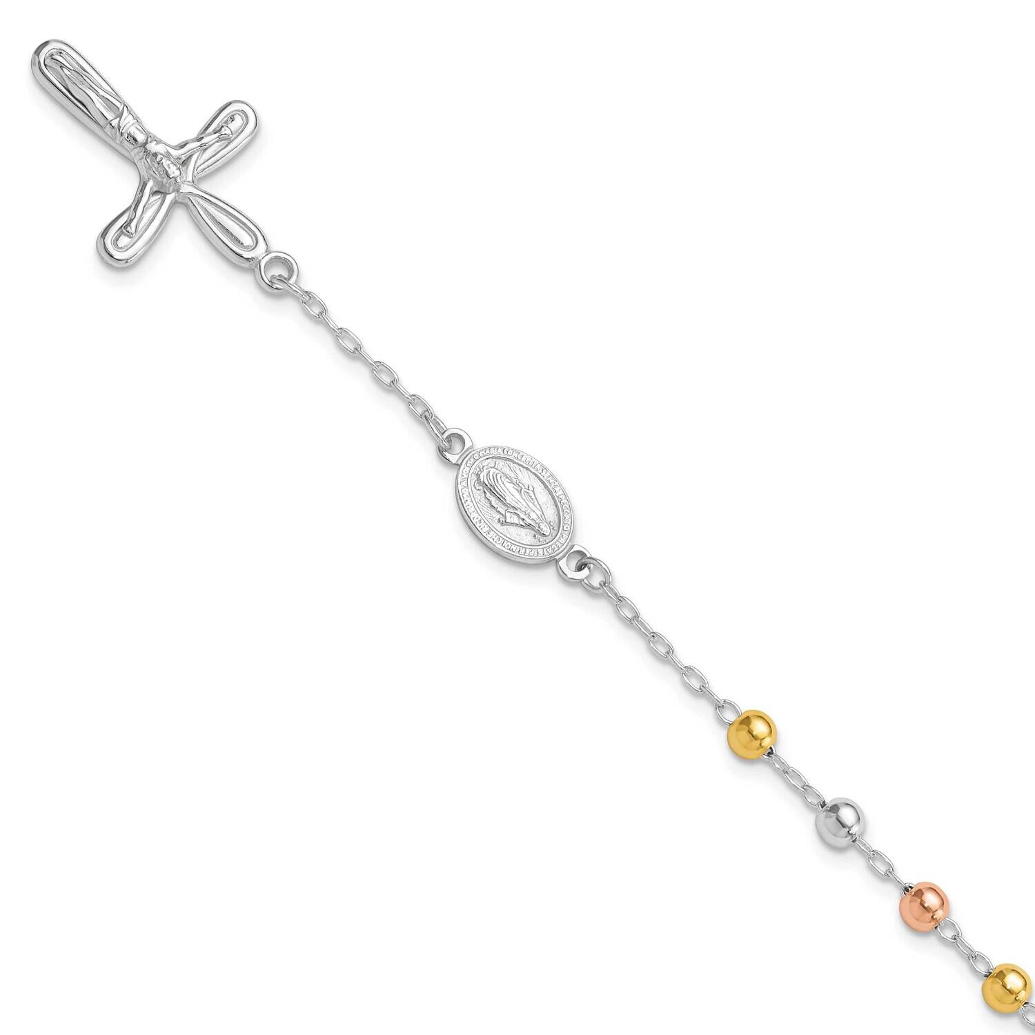 Rh-Plated Rose Gold-Tone Cross Rosary Bracelet 7.5 Inch Sterling Silver QG6384-7.5, MPN: QG6384-7.5,