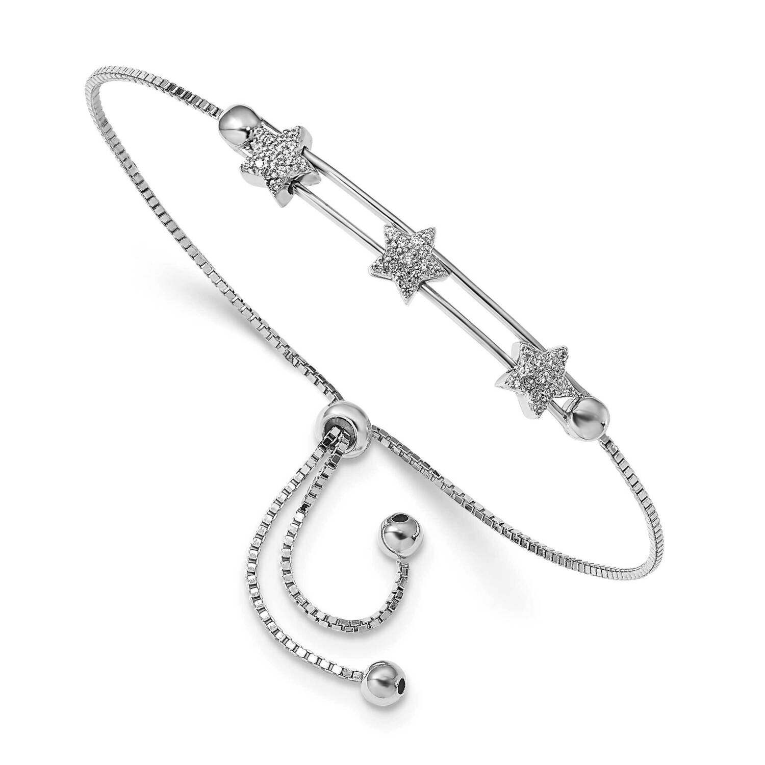 Rhodium Plated CZ Adjustable Star Bracelet 10 Inch Sterling Silver QG5671, MPN: QG5671, 191101920516