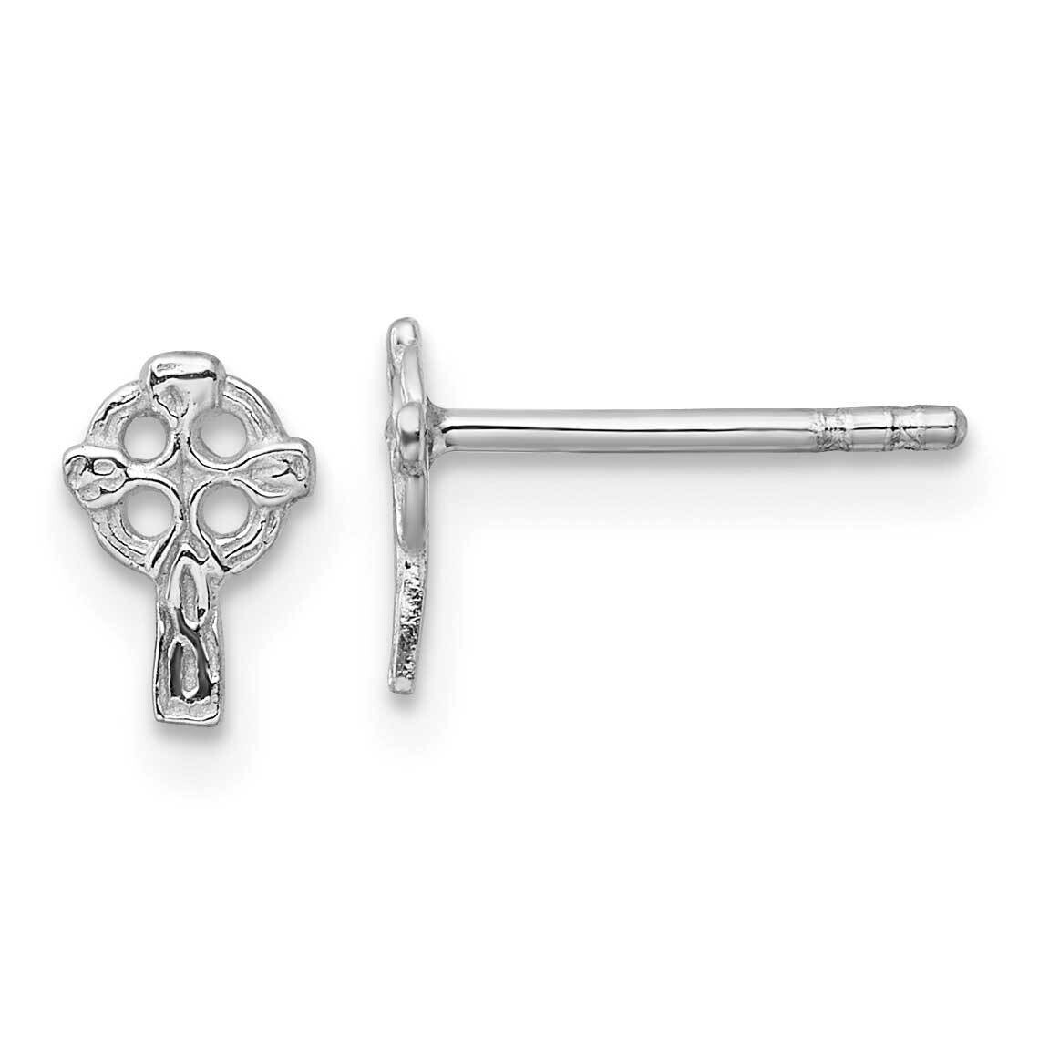 Rhod-Plated Polished &amp; Textured Celtic Cross Post Earrings Sterling Silver QE17680, MPN: QE17680,