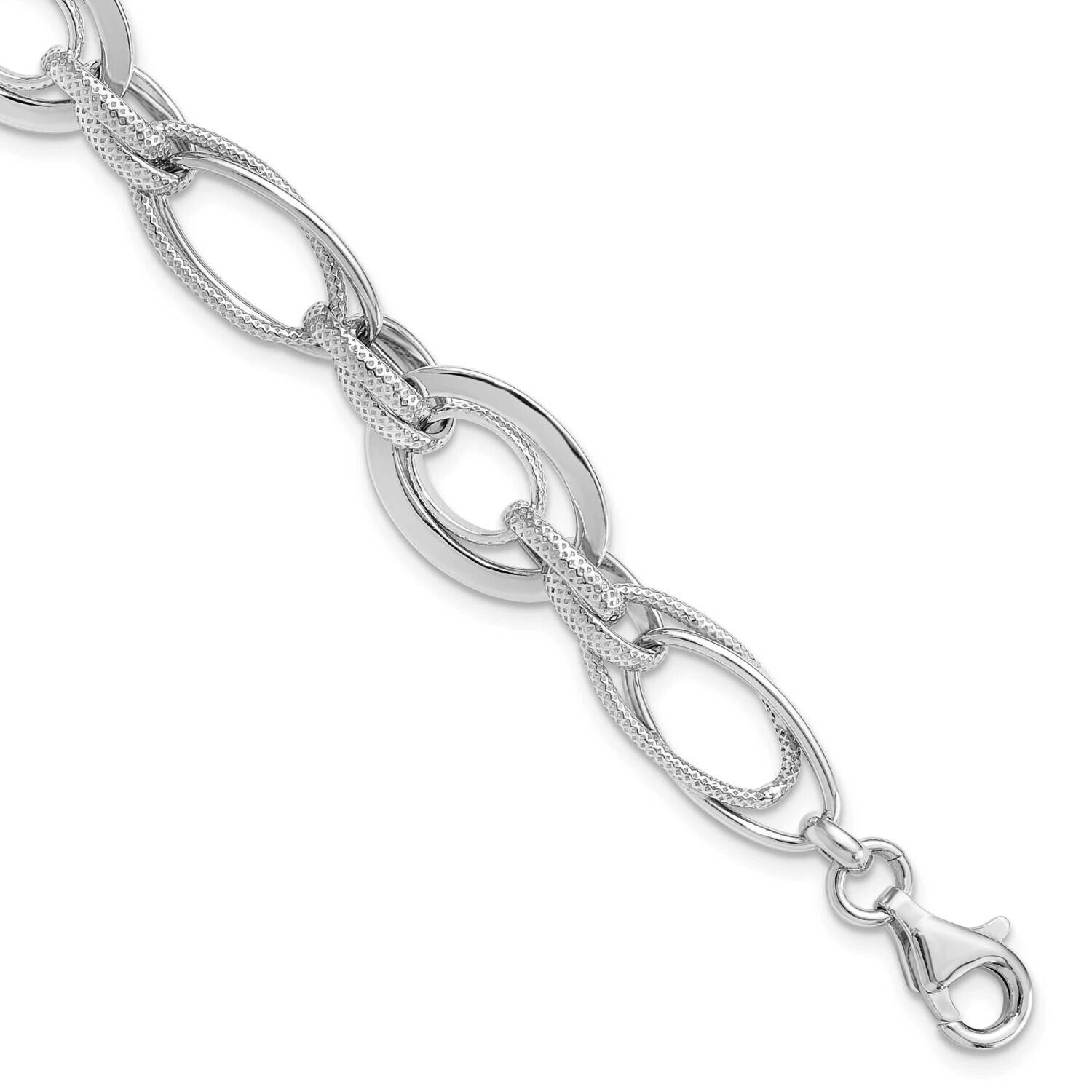 Polished/Textured Link 7.5 Inch Bracelet Sterling Silver Rhodium-Plated QG6397-7.5, MPN: QG6397-7.5,