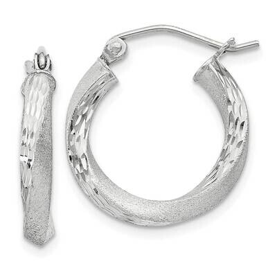 Diamond-Cut Twisted 3X18mm Hoop Earrings Sterling Silver Satin QE4609SP, MPN: QE4609SP,