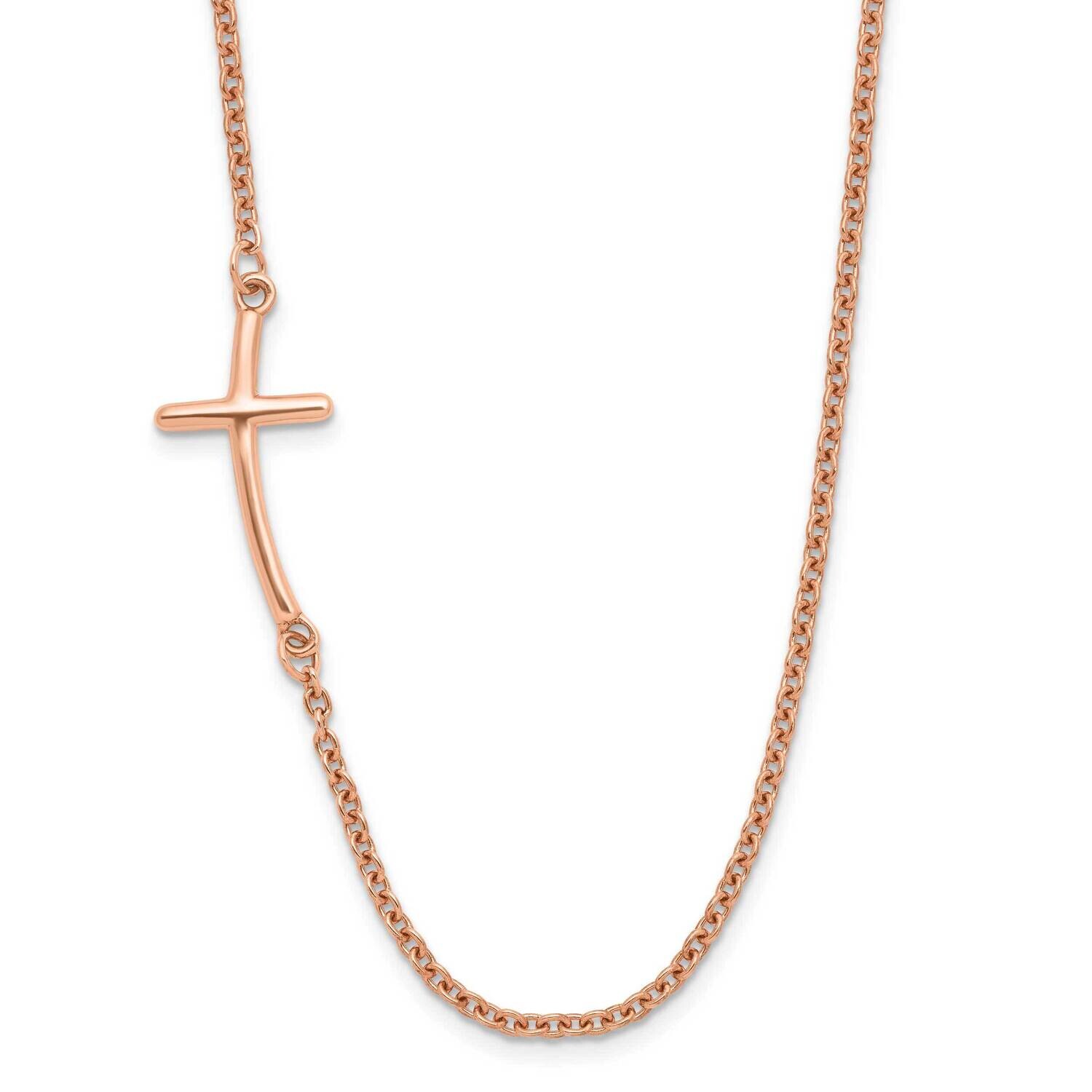 Rose Gold-Plated Large Off-Set Sideways Curved Cross Necklace  Sterling Silver QG3466P-19, MPN: QG3…