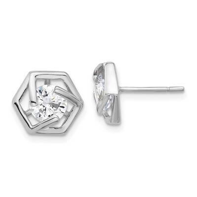 Polished CZ Hexagon Post Earrings Sterling Silver Rhodium-Plated QE17130, MPN: QE17130,